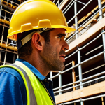 **

A vibrant construction site scene in Valencia, Spain. A worker wearing a bright yellow EN 397 compliant hard hat, looking slightly up as if something is falling. Focus on the helmet's protective qualities and the busy background with scaffolding and Mediterranean architecture. Emphasize safety and the importance of head protection on a Spanish job site.

**